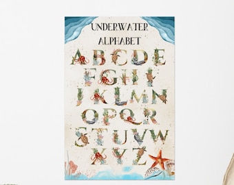 Ozean A-Z Druck für Kinderzimmer, Ozean Tiere Poster, Kinderzimmer Dekor, Meeresleben Tiere Druck, Kinderzimmer Alphabet Druck, Meeresleben Druck