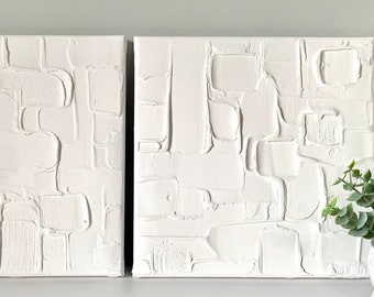 Gips Wandkunst, 2er-Set, strukturierte Leinwand, weiße Malerei, gemalte Wandkunst, 3D, Raumdekor, weiße Textur, minimalistisch, Dekoration, Zuhause