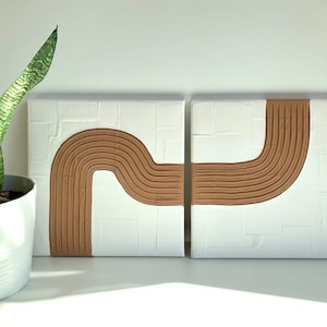 Gips Wandkunst, 2er Set, Strukturierte Leinwand, Weißes Gemälde, Gemalt, 3D, Wohnzimmer Dekor, Weiße Strukturierte Dekoration, Minimalistisch, Zuhause