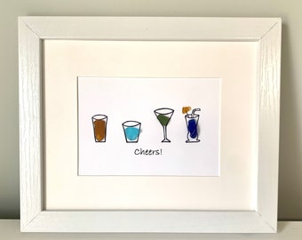 Seeglas Kunst, Gerahmte Kunst, Prost Wandkunst, Wohnzimmer Dekor, Handgemacht, Geschenk, Kiesel Kunst, Freund Geschenke, Wohnzimmer Dekoration, Strand Haus