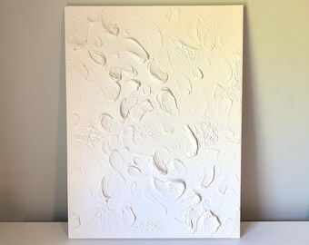 Gips Wandkunst, Strukturierte Leinwand, Weiße Malerei, Gemalte Wandkunst, 3D Raumdekor, Weiße Strukturierte Kunst, Minimalistische Dekoration, Wohnkultur