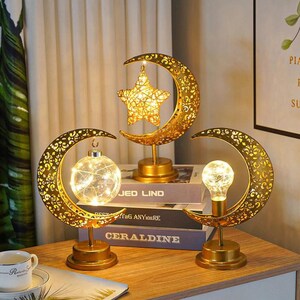 Moon Led Lights for Eid Mubarak and Ramadan Kareem Decoration for Home 2023 Islamic Muslim Festival Party Supplies Desk Lamp