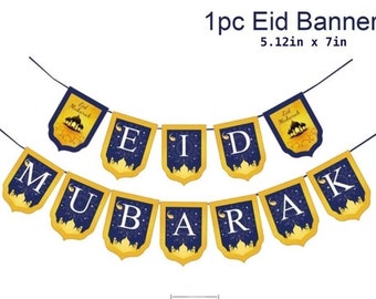 EID MUBARAK Banner for Muslims, Ramadan Mubarak Decorations Linen Hanging Flag with Ropes, Islamic Home Decors Party Supplies
