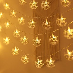 gold crescent and star ramadan Kareem and eid theme string lights