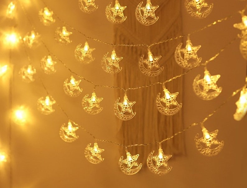 gold crescent and star ramadan Kareem and eid theme string lights