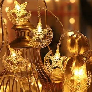 gold crescent and star ramadan Kareem and eid theme string lights