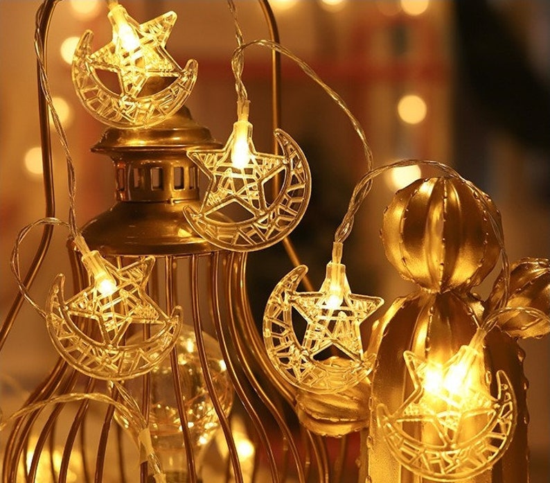 gold crescent and star ramadan Kareem and eid theme string lights