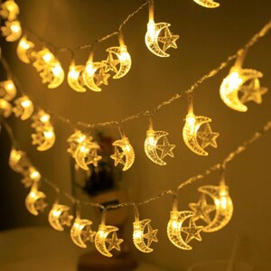 gold crescent and star ramadan Kareem and eid theme string lights