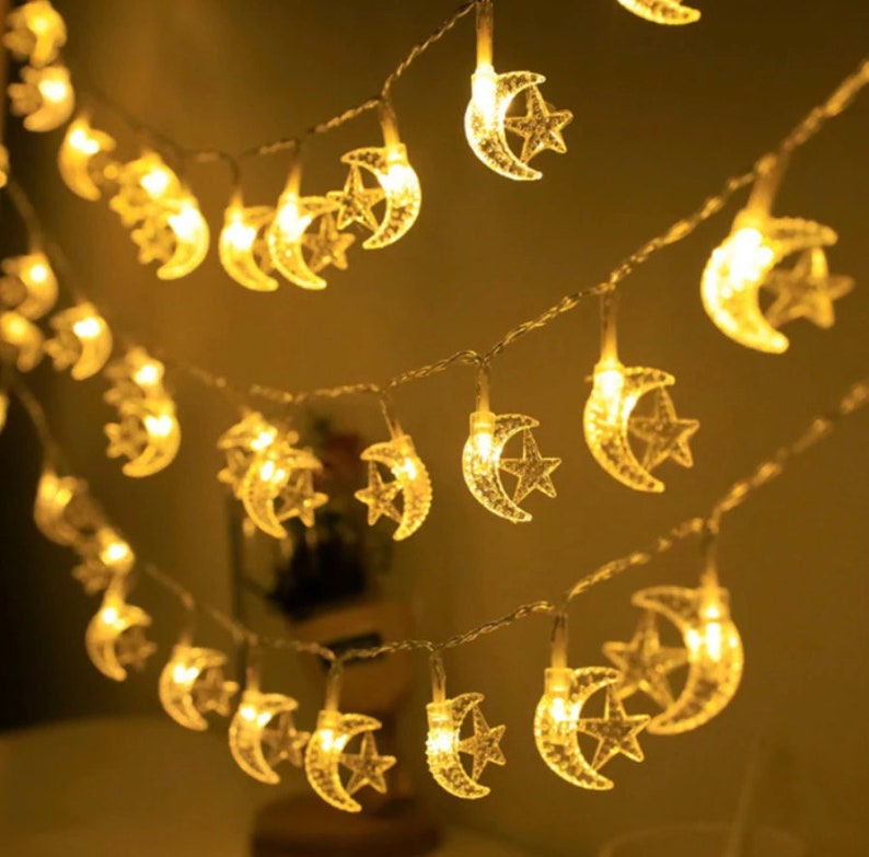 gold crescent and star ramadan Kareem and eid theme string lights