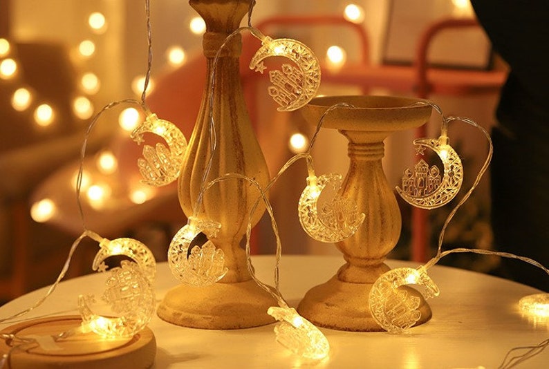 gold crescent and mosque ramadan Kareem and eid theme string lights