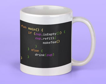 Taza de codificación divertida para bebedor de té, recarga de té en regalo de código kotlin para programadores, ingenieros de software, desarrolladores de aplicaciones, taza de trabajo de programación