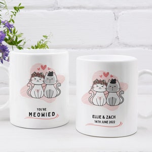 Personalised You&#39;re Meowied Mug, Cat Themed Wedding Gift - Wedding Present for Cat Lovers Gift, Mr & Mrs Cat Mug - Congratulations marriage