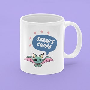 Personalised Gurokawa Bat Mug - Cute horror birthday mug for friend, girlfriend - bat mug for emo kids, pastel goth aesthetic for her