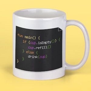 Kotlin programmer work mug for software developers, gift for Android engineer workmate, computer programming humour mug for coders