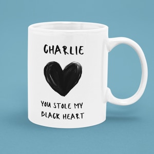 You stole my black heart personalised emo birthday gift for him with name, gothic boyfriend anniversary mug for husband birthday