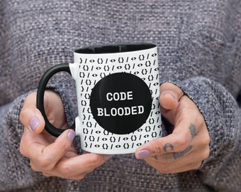 Code Blooded Developer Mug for Software Testers, data analysts, scientists - birthday gift for coding colleague in tech