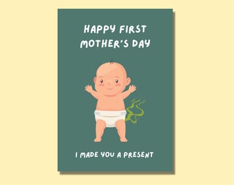 Funny first mother's day card for new mum from baby on Mother's Day, 1st mothers day card from newborn, funny new mom card, baby poop card