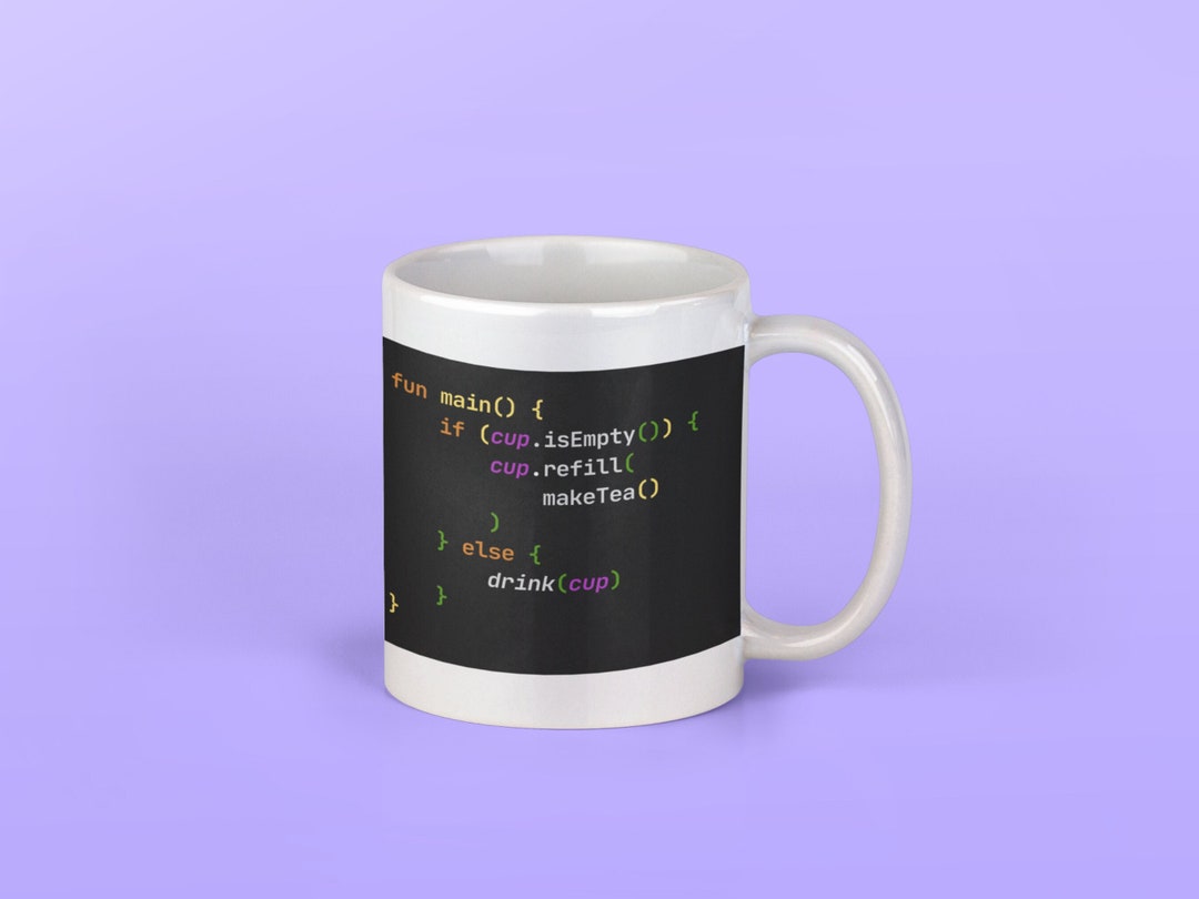 Funny Coding Mug for Tea Drinker, Tea Refill in Kotlin Code Gift for ...