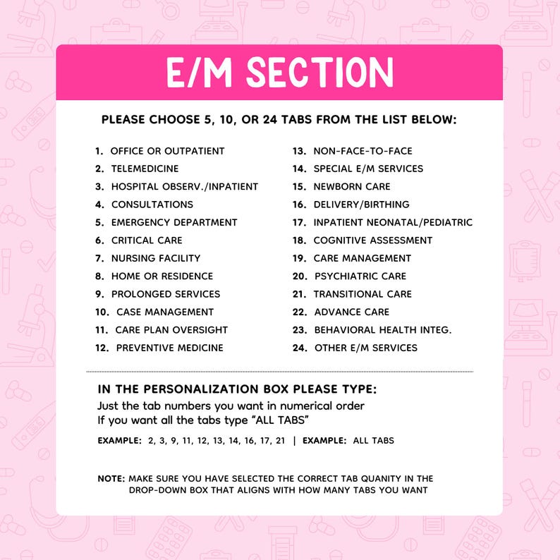 2026 CPT - Add on Tabs: E/M | Medical Coding Tabs - Etsy