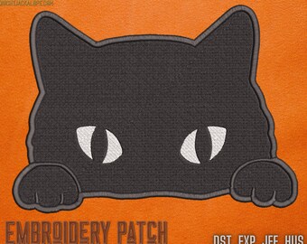 Curious Cat, Machine Embroidery, Halloween Embroidery, Patch