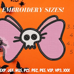 Skull Bow, Halloween, Machine Embroidery, spooky patch, Bow, Halloween patch, patch, spooky season, Goth, Girly