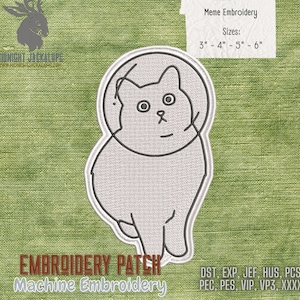 Space Cat, Cat embroidery, embroidery design, machine embroidery, patch, Cat patch, Meme cat, Meme patch design