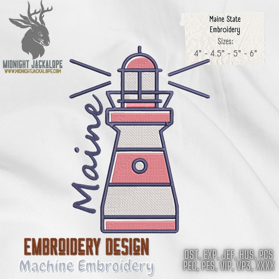 Maine Lighthouse, Machine Embroidery, Maine Embroidery, Lighthouse Embroidery Etsy