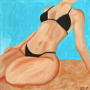 24&quot;x24&quot; Wall Art Original Painting Oil and Acrylic on Canvas | Body Positivity | Summer | Blue | Square | Original Art by Trinity Erin