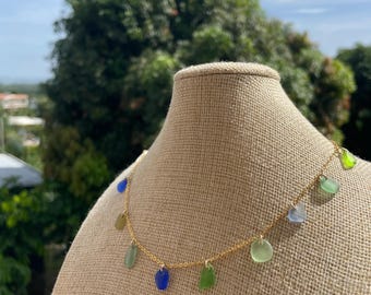 Genuine Sea Glass Necklace, 14K Gold Filled componets, Sea Glass Pendant, Beach Jewelry, Ocean Inspired Gift for Her