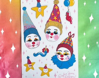 Silly Stars and Clowns Sticker Sheet!