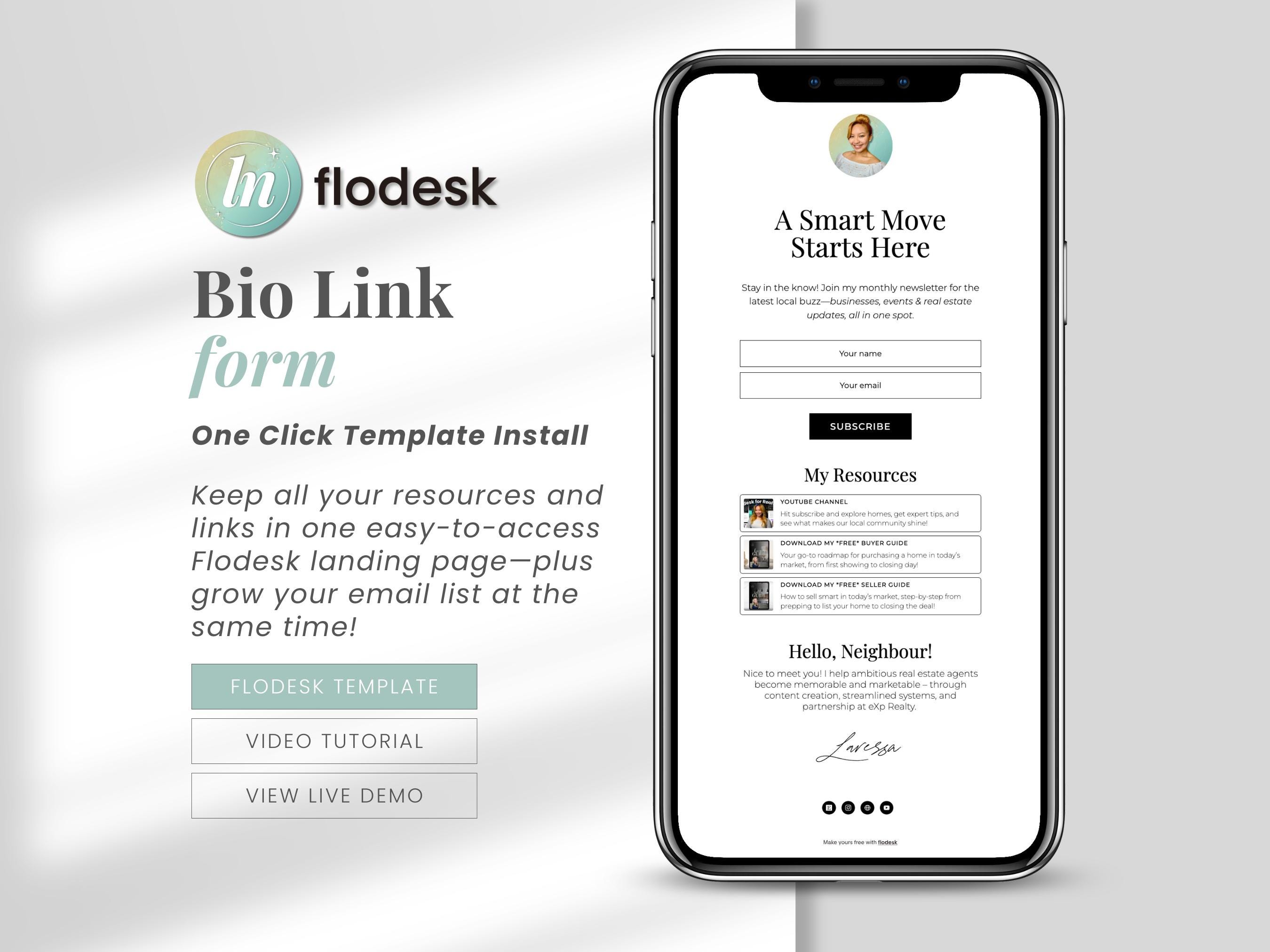 Flodesk Bio Link Form Template | Email Newsletter Signup Page for Real Estate Flodesk Form Landing Page Real Estate Email Marketing Funnel