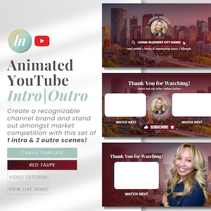 Real Estate YouTube Video Intro Template Real Estate YouTube Video Outro Template YouTube Video Branding for Realtors Video Content RT