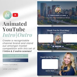 Real Estate YouTube Video Intro Template Real Estate YouTube Video Outro Template YouTube Video Branding for Realtors Video Content DN