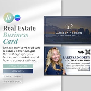 Modèle sur toile de cartes de visite avec logo pour agent immobilier pour la conception de carte de visite d'agent immobilier Carte de visite avec code QR Carte de visite d'agent immobilier avec photo DN