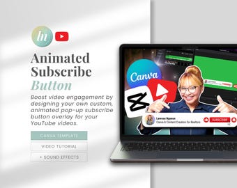 Customizable Green Screen YouTube Subscribe Button Animation for YouTube Lower Thirds YouTube Subscribe Video Overlay Canva Template