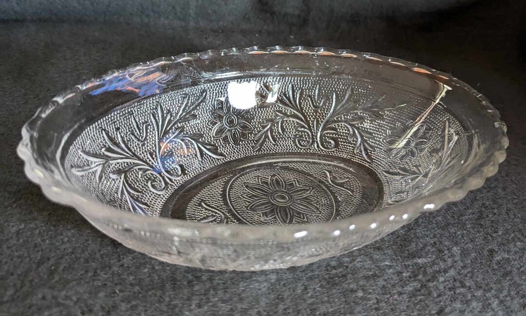 Vintage 19391964 Anchor Hocking Clear Pressed Glass Oval Bowl Etsy