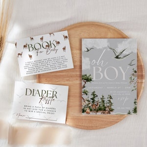 Oh Boy aventure attend bébé douche Invitation ensemble animaux des bois bébé douche inviter forêt montagne Invitation imprimable
