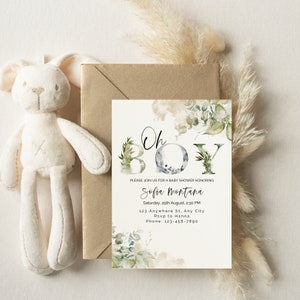 Greenery Boy Baby Shower Invitation, Eucalyptus 5x7 invite | INSTANT DOWNLOAD | editable digital file