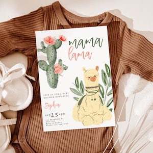 Girl Llama Baby Shower Invitation, Alpaca Invite, Blush Pink Flowers Eucalyptus Greenery Printable EDITABLE TEMPLATE Instant Download