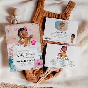 Moana Baby Shower Einladung Bündel | Moana Dankeskarte | Moana Buch für Baby | Moana Windel Verlosung |  Sofortdownload| Digitales Template