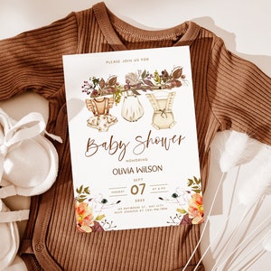 Falling in Love Baby Shower Invitation Bundle, Fall Baby Shower Editable Invitation, Instant Download