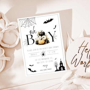 Edytowalny pakiet zaproszeń na baby shower A Little Boo, zaproszenie na baby shower w duchu Halloween, neutralny pod względem płci prysznic na Halloween