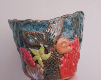 Mermaid under the sea planter show pot handmade ceramic pottery