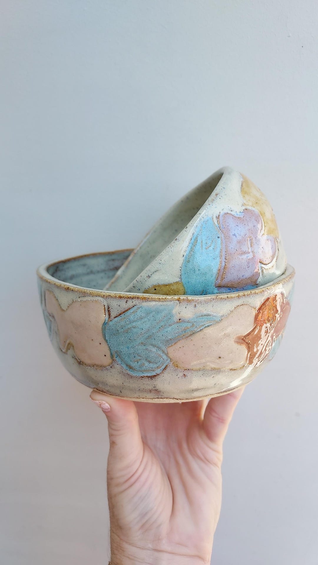 Wheel Thrown Ceramic Serving Bowls Floral Meixcan Pottery Flowers - Etsy