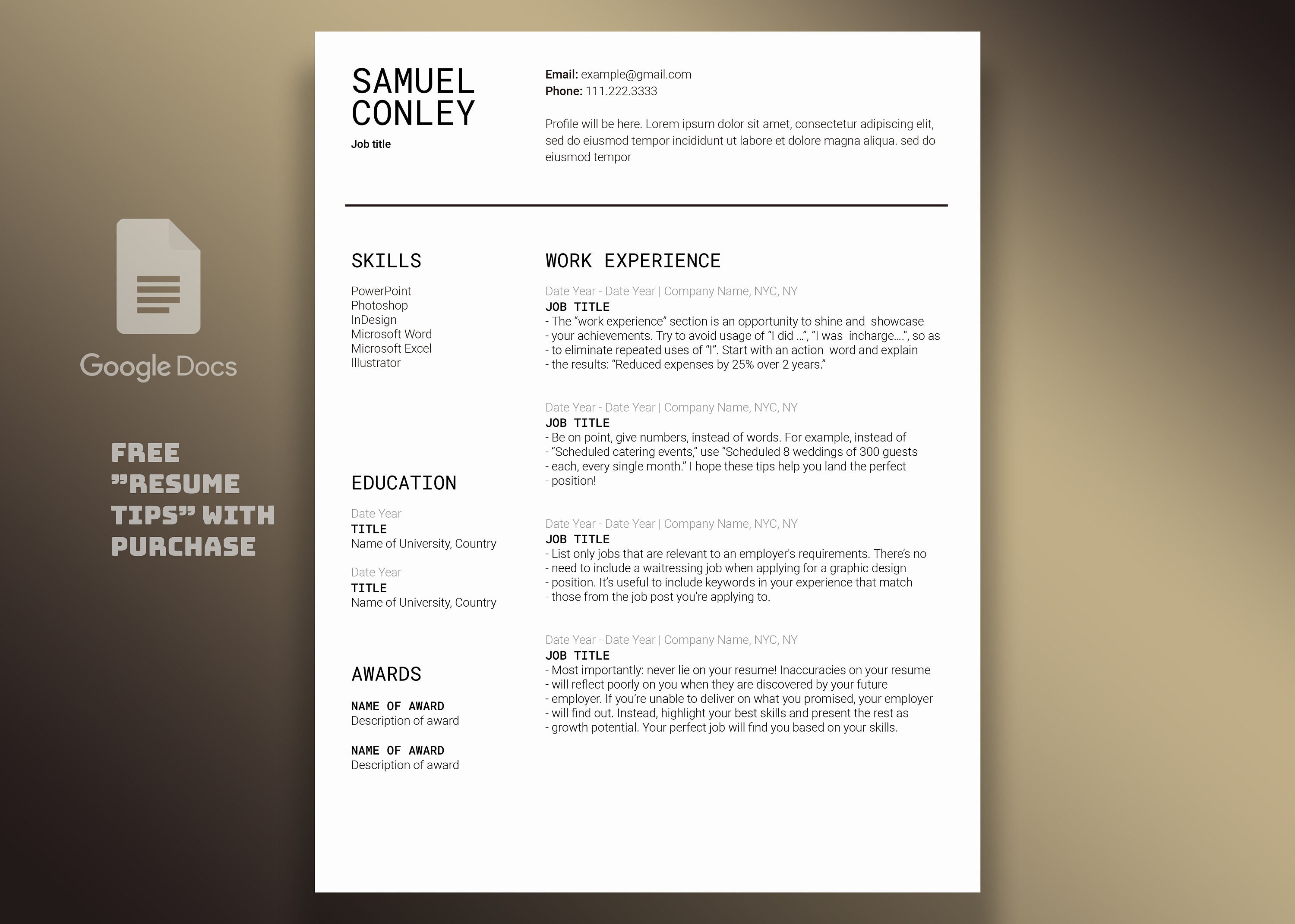 Customizable Resume Template for Google Docs, Cover Letter Template ...