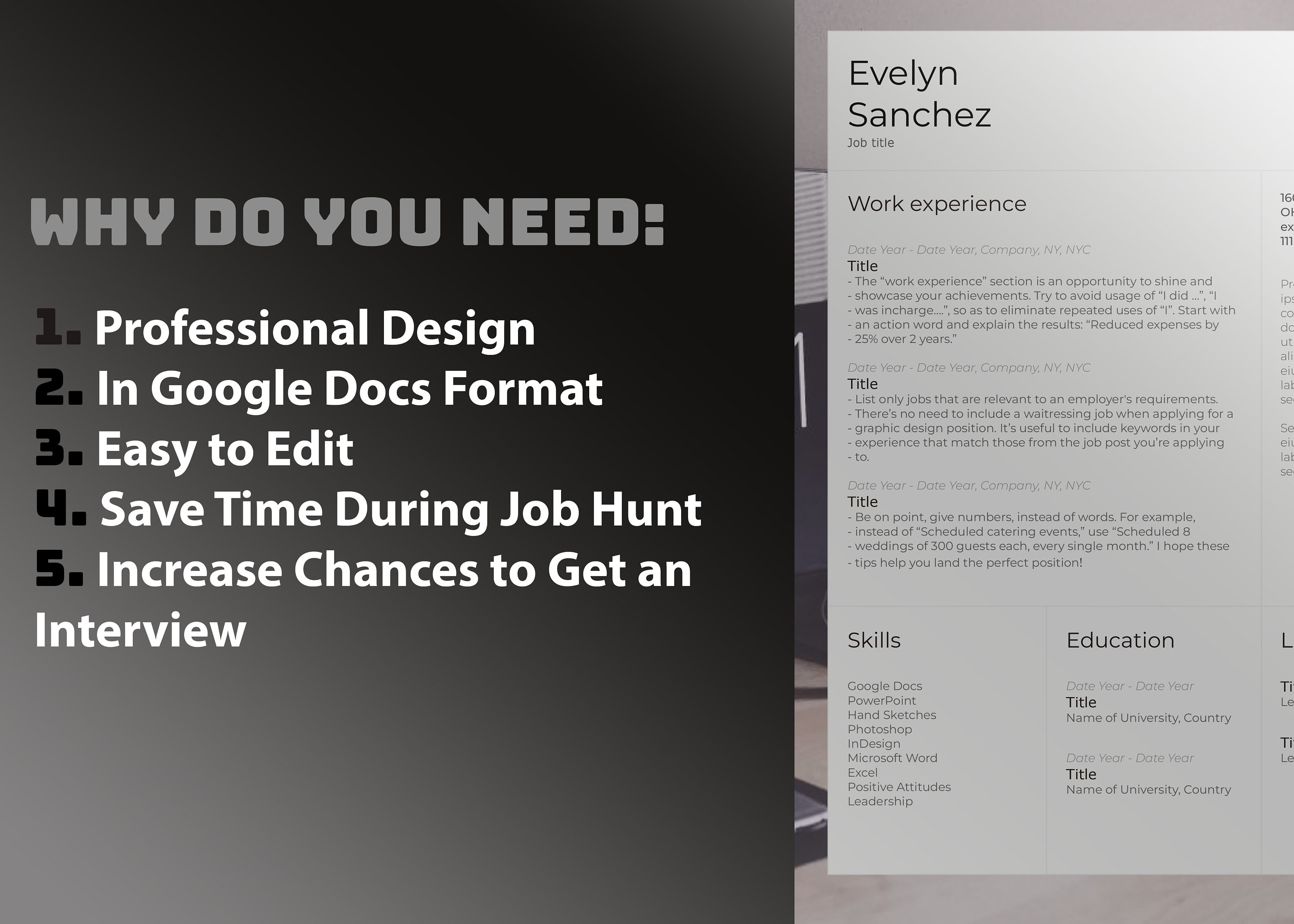 Customizable Resume Template for Google Docs, Resume and Cover Letter ...