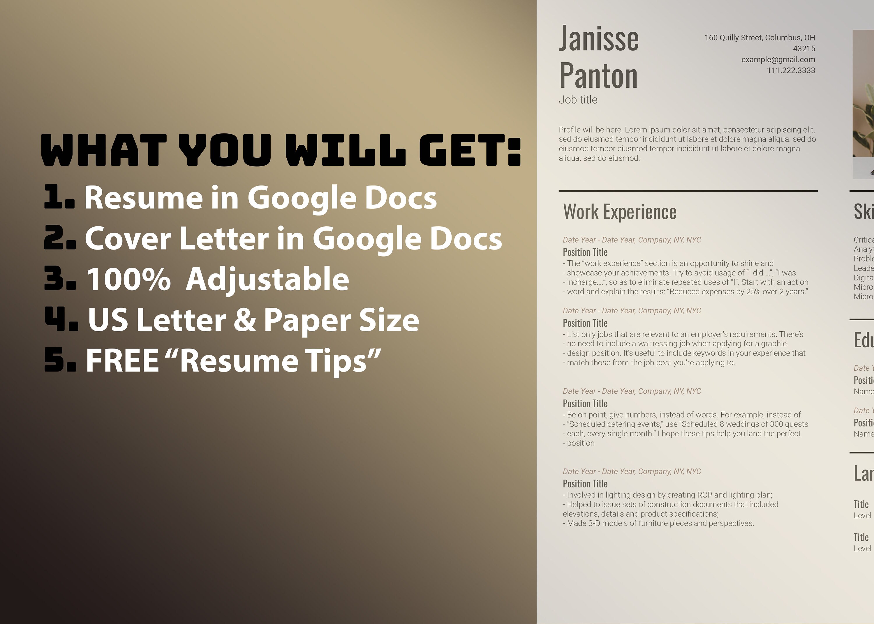 Google Docs Resume Template With Cover Letter, Instant Download ...