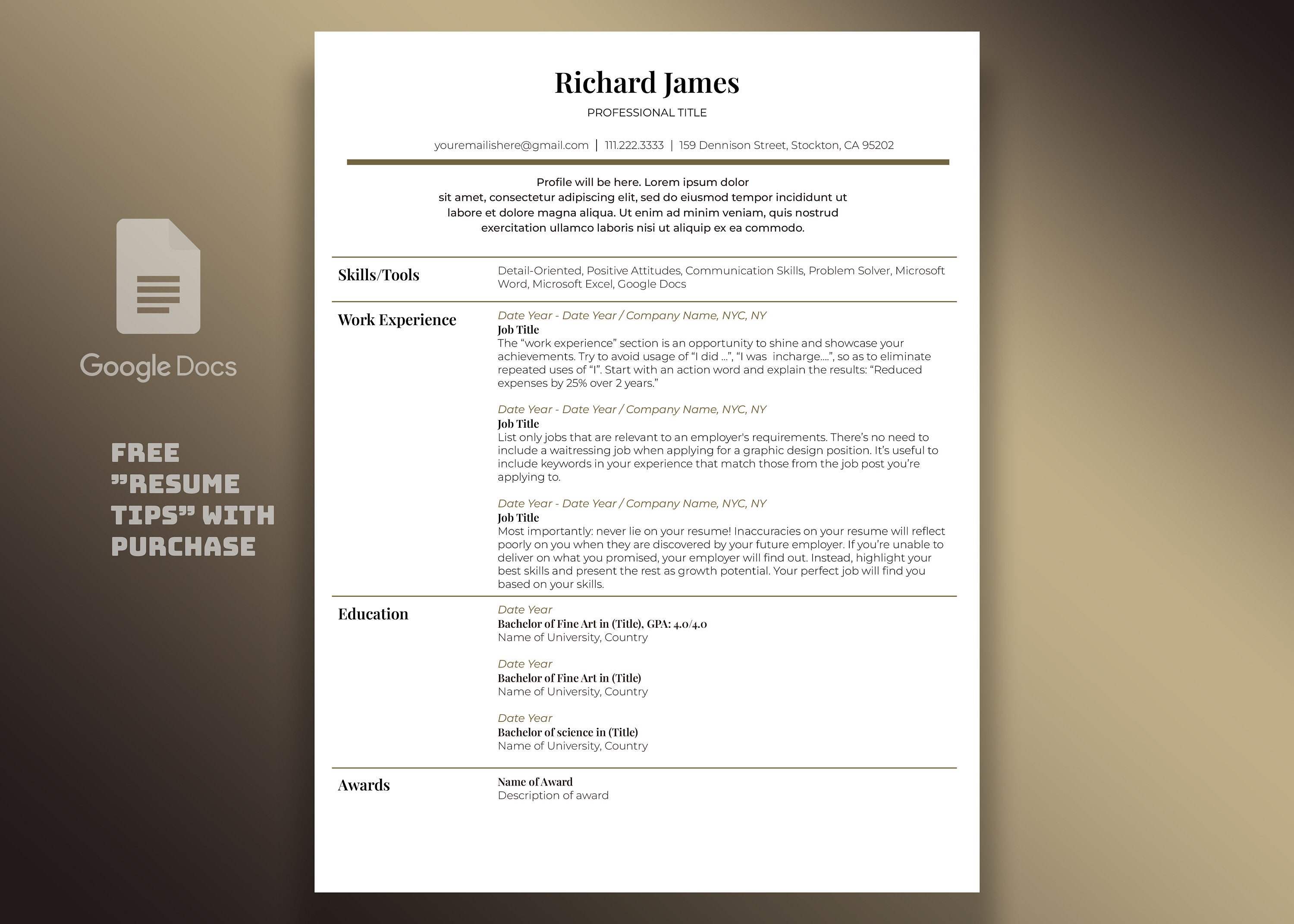 Resume Template for Google Docs, Cover Letter Template, Modern and ...