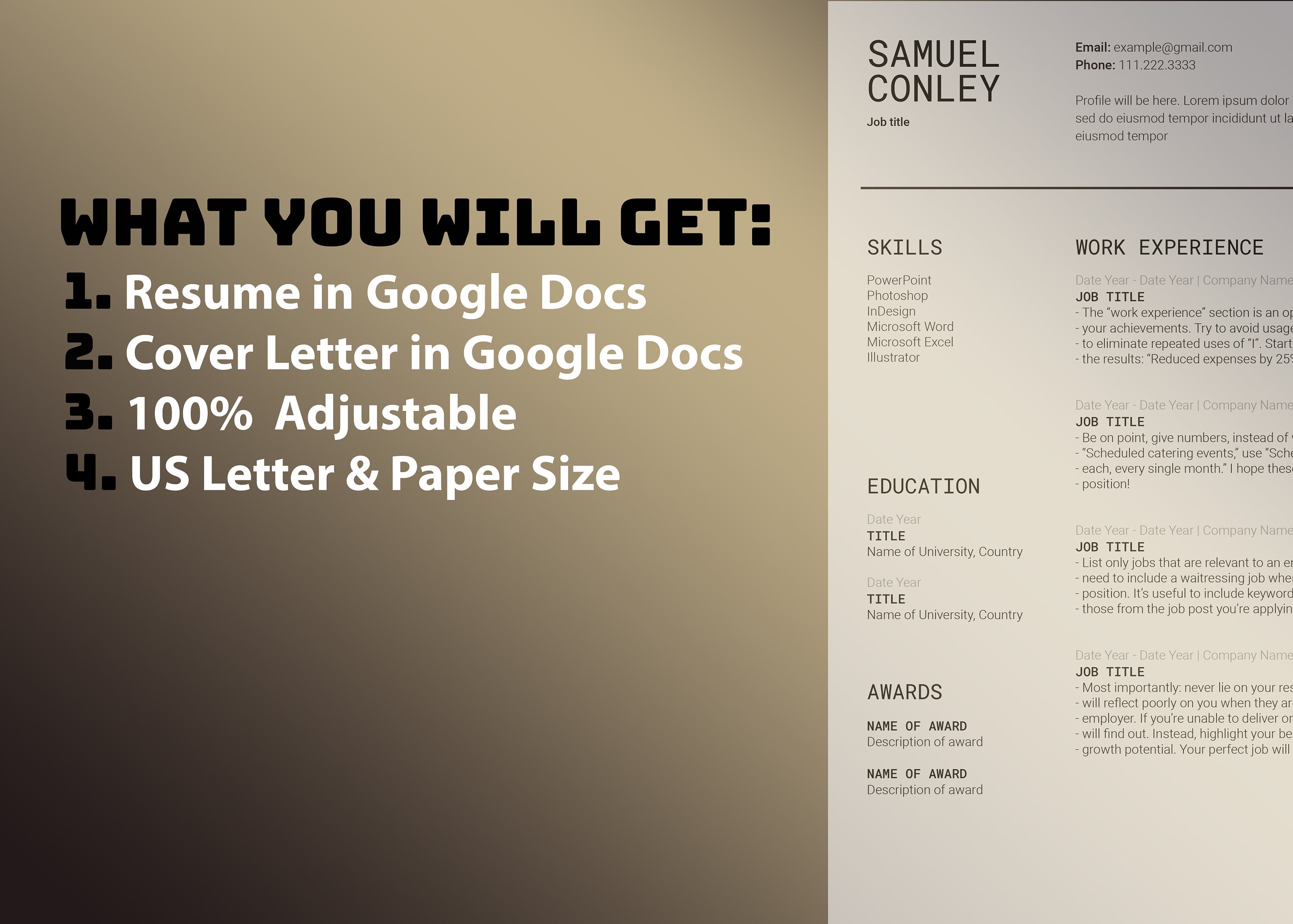 Customizable Resume Template for Google Docs Cover Letter - Etsy