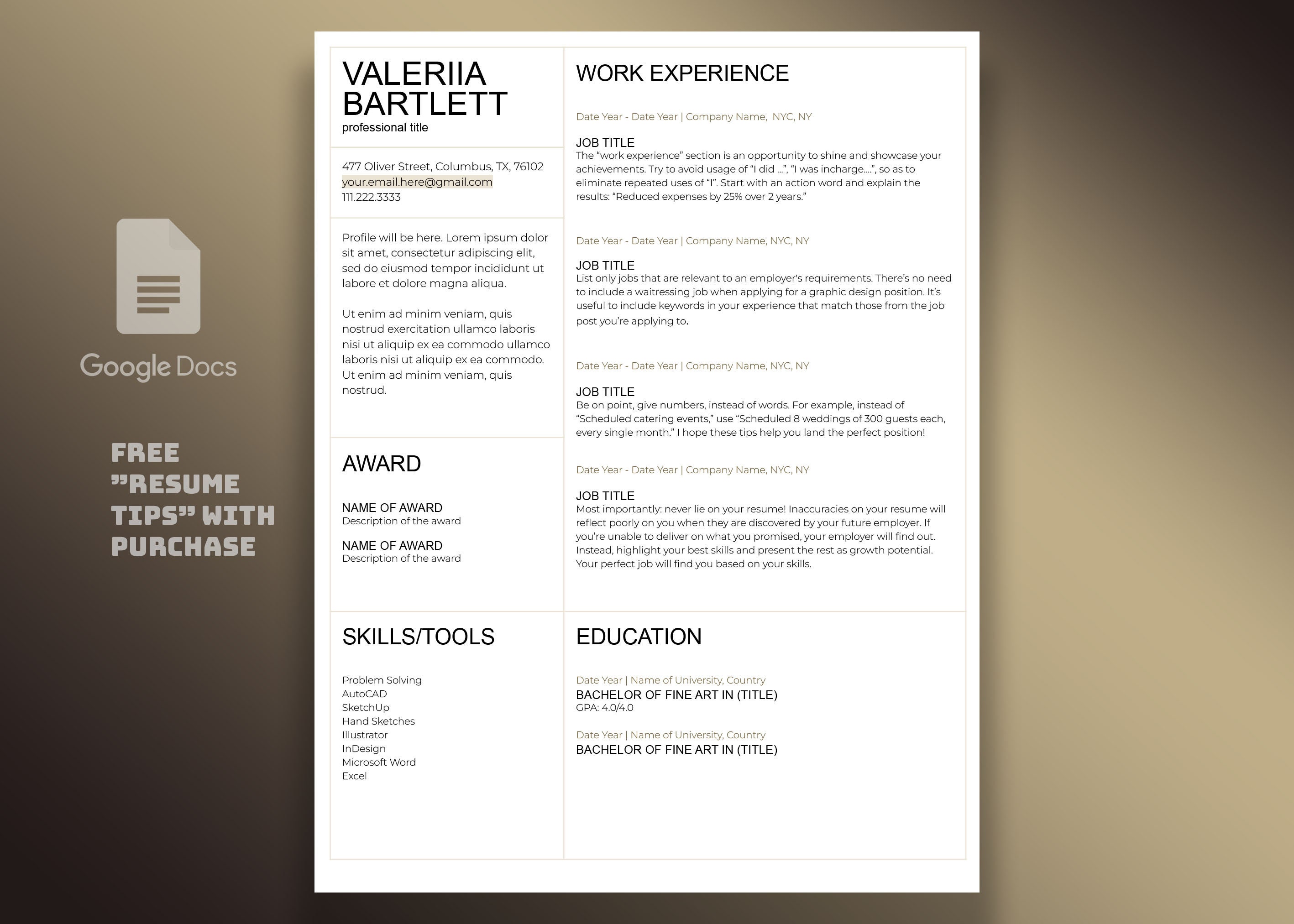 Resume Template for Google Docs, Cover Letter Template, Modern and ...